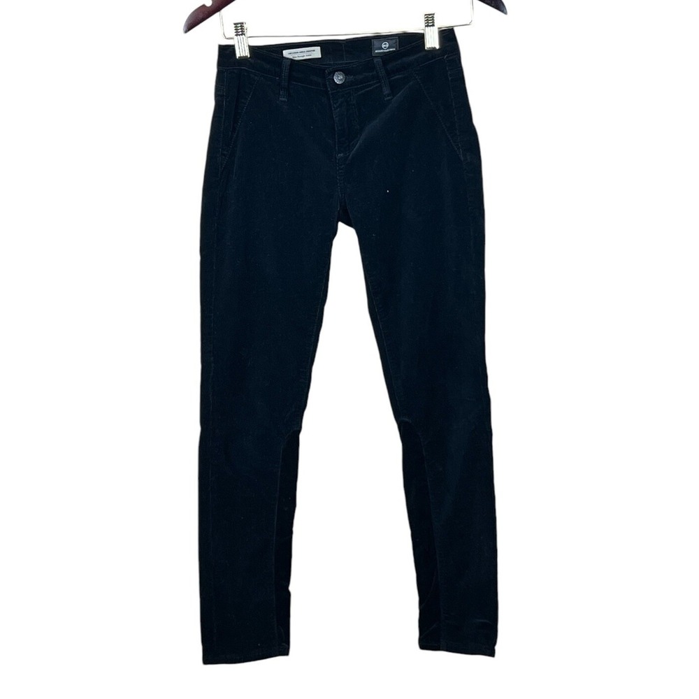 AG Adriano Goldschmied Women's‎ 25R Stevie Black Velour Jodfur Slim Straight
